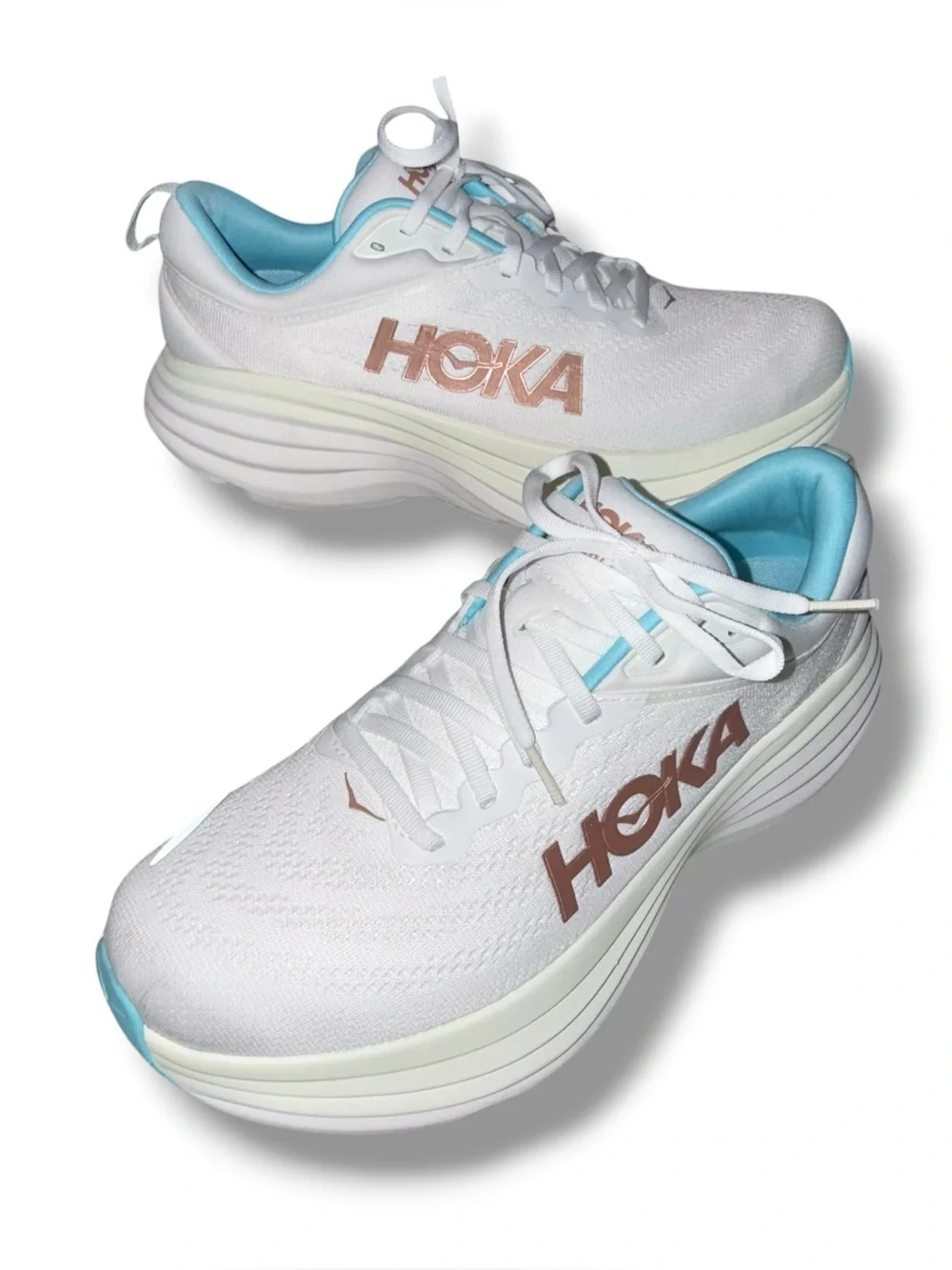 HOKA ONE ONE Bondi 8 Running Shoes - Women’s 10.5 Medium - Frost/Rose Gold - Picture 1 of 11